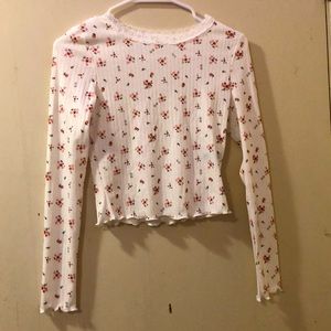 SHEIN cropped lettuce edge floral long sleeve T